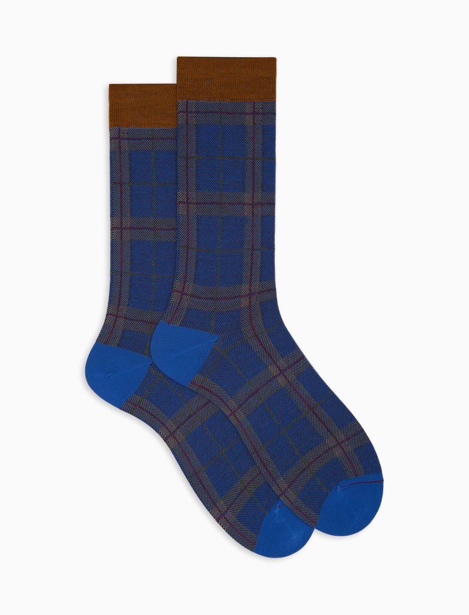 Calze corte uomo lana azzurro fantasia tartan - Gallo 1927 - Official Online Shop