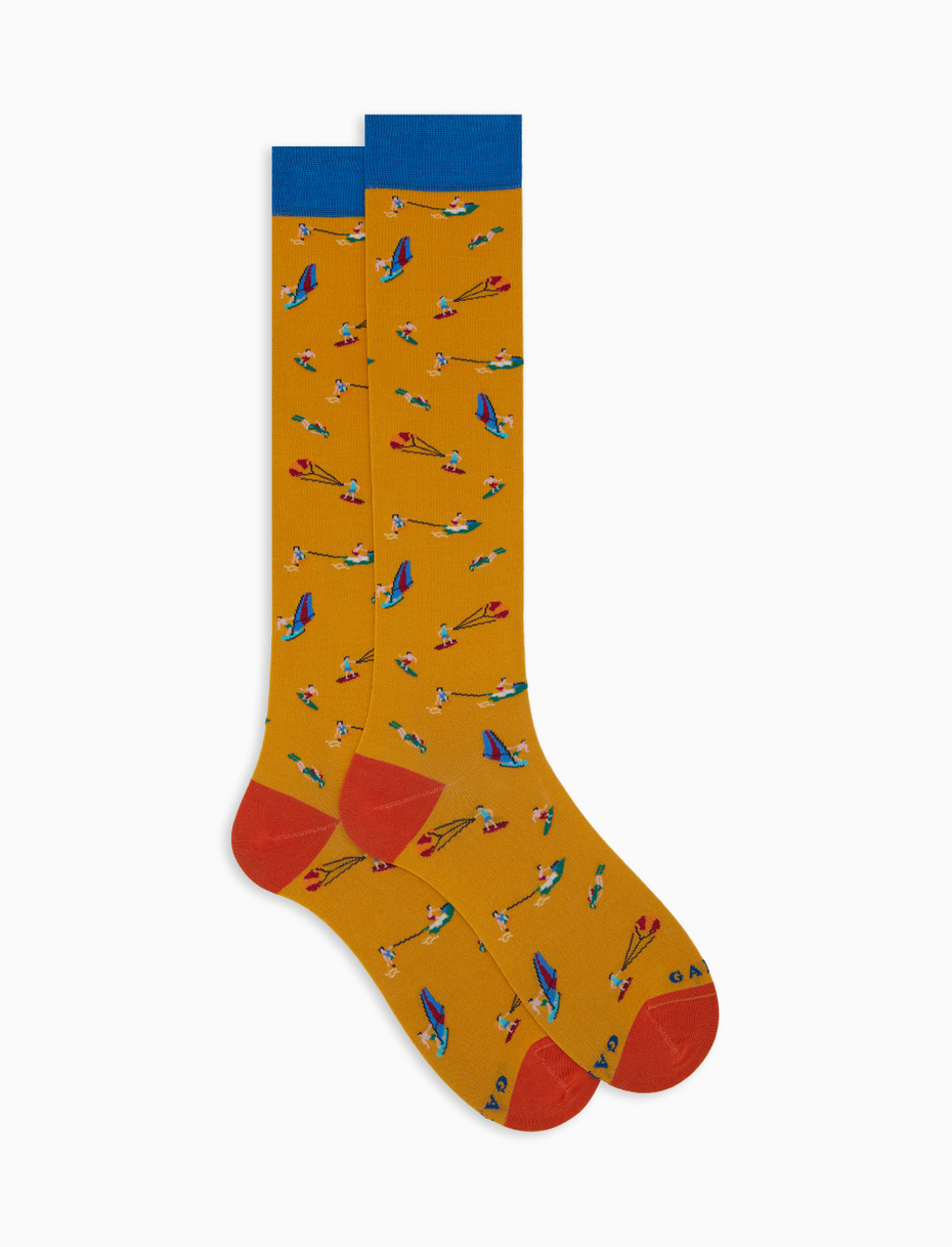 Women's cotton water sports patterned long socks yellow - Gallo 1927 - Official Online Shop