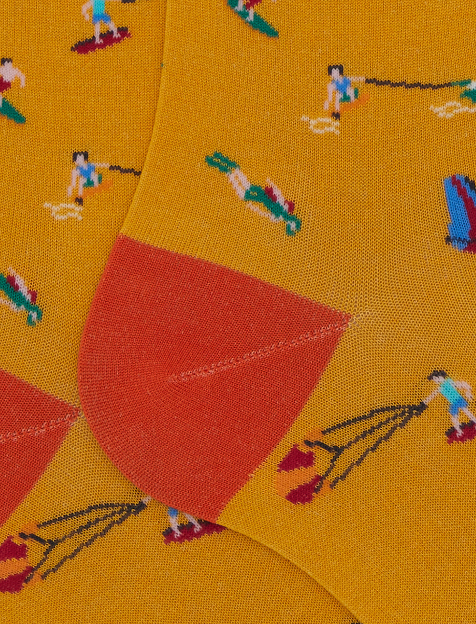Women's cotton water sports patterned long socks yellow - Gallo 1927 - Official Online Shop