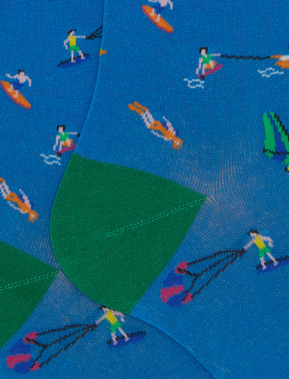 Women's long cotton water sports patterned socks light blue - Gallo 1927 - Official Online Shop