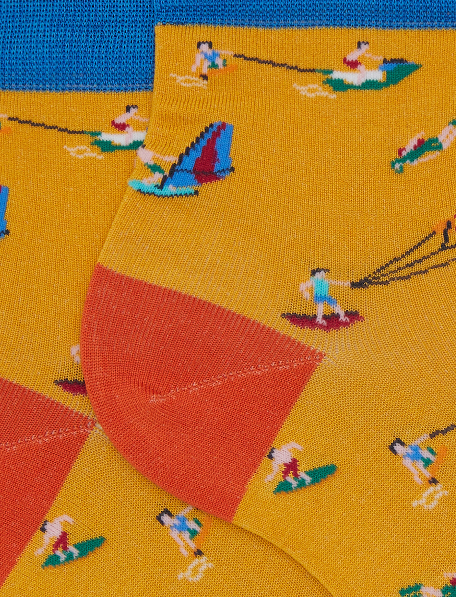 Women's cotton water sports patterned short socks yellow - Gallo 1927 - Official Online Shop