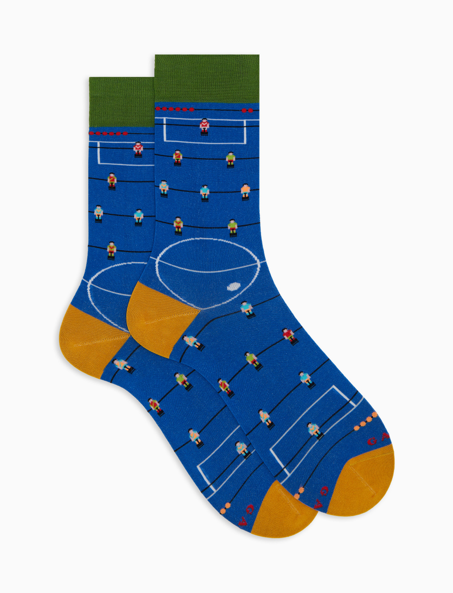 Calze corte uomo cotone fantasia calcio balilla blu - Gallo 1927 - Official Online Shop