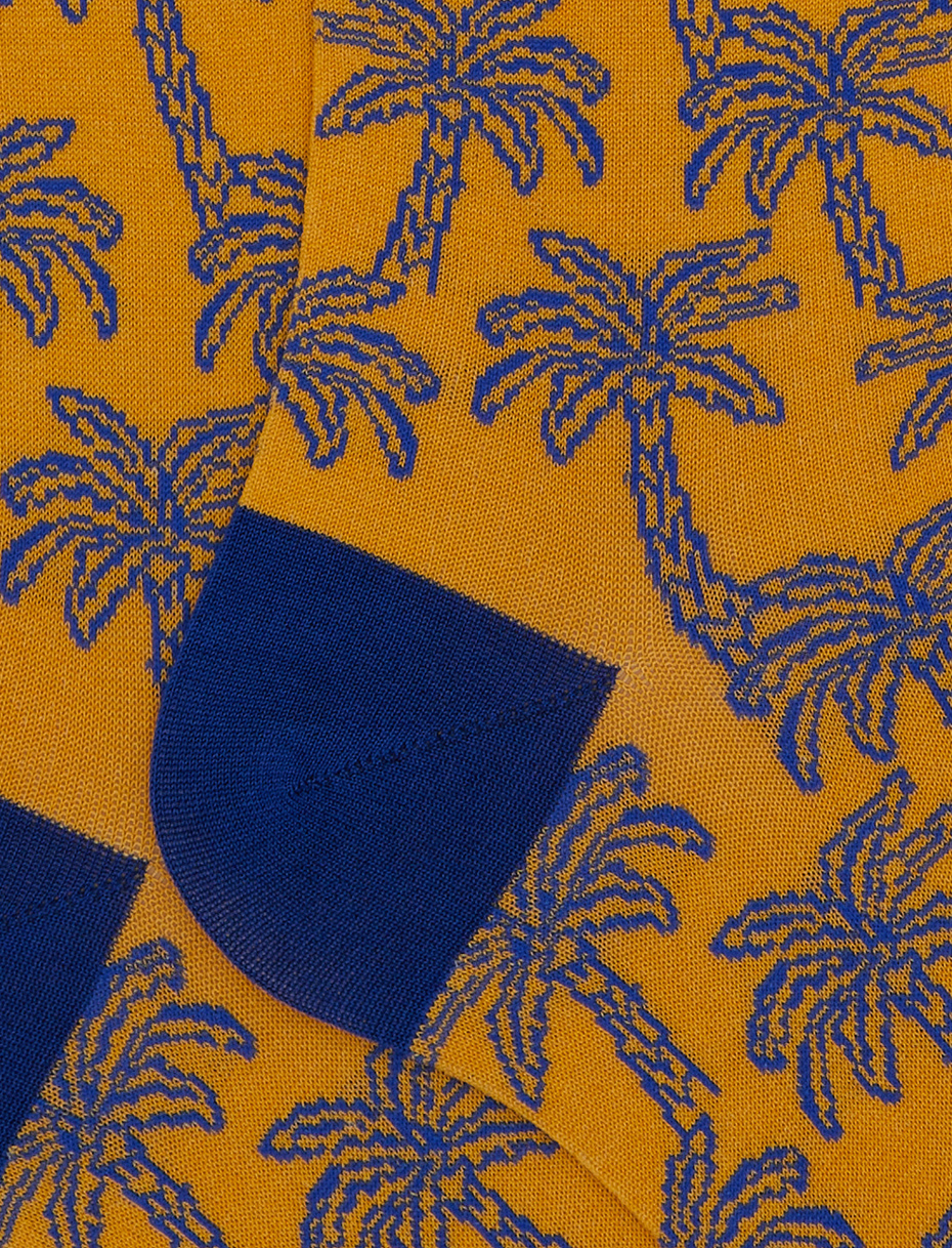 Women's long cotton socks with palm pattern yellow - Gallo 1927 - Official Online Shop