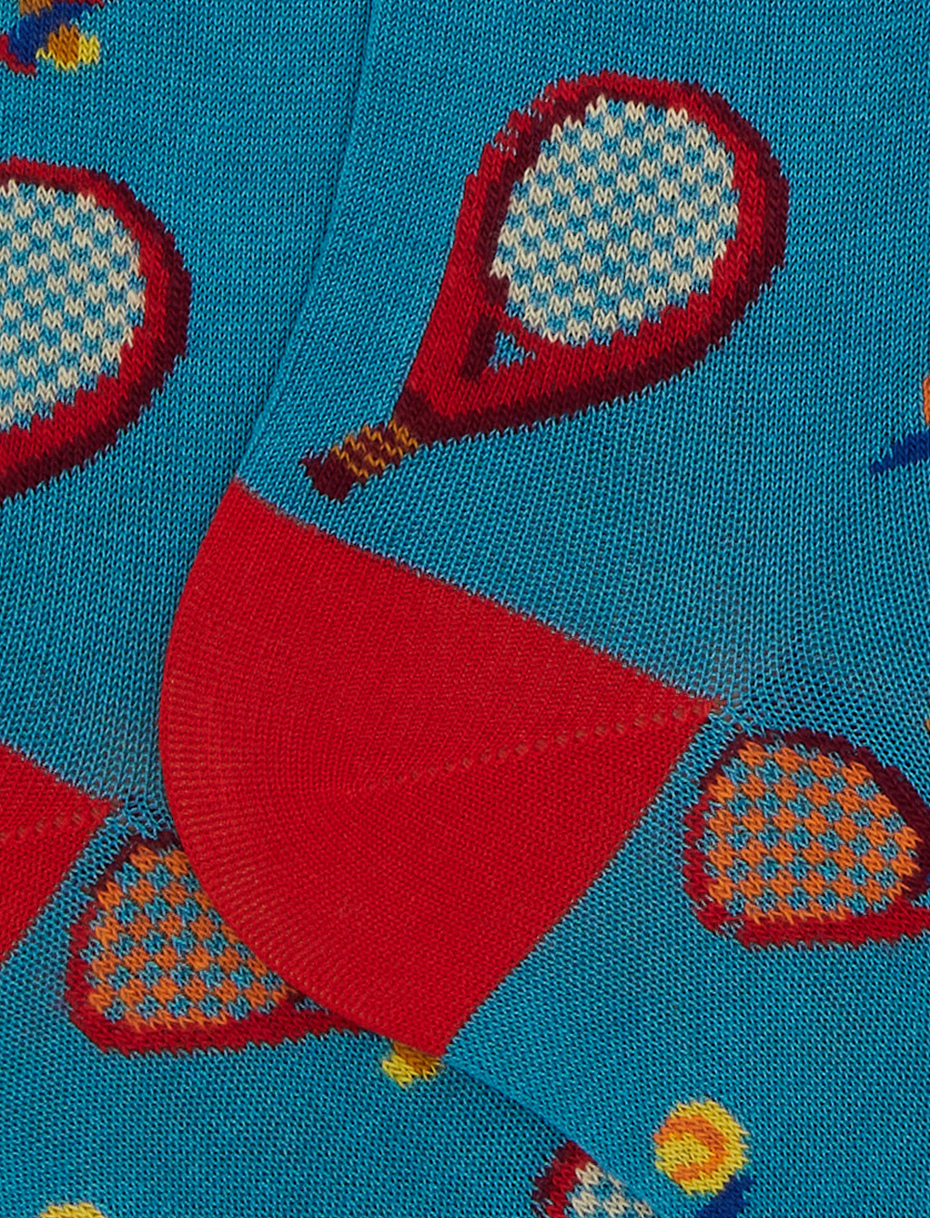 Women's long cotton socks with racket pattern light blue - Gallo 1927 - Official Online Shop