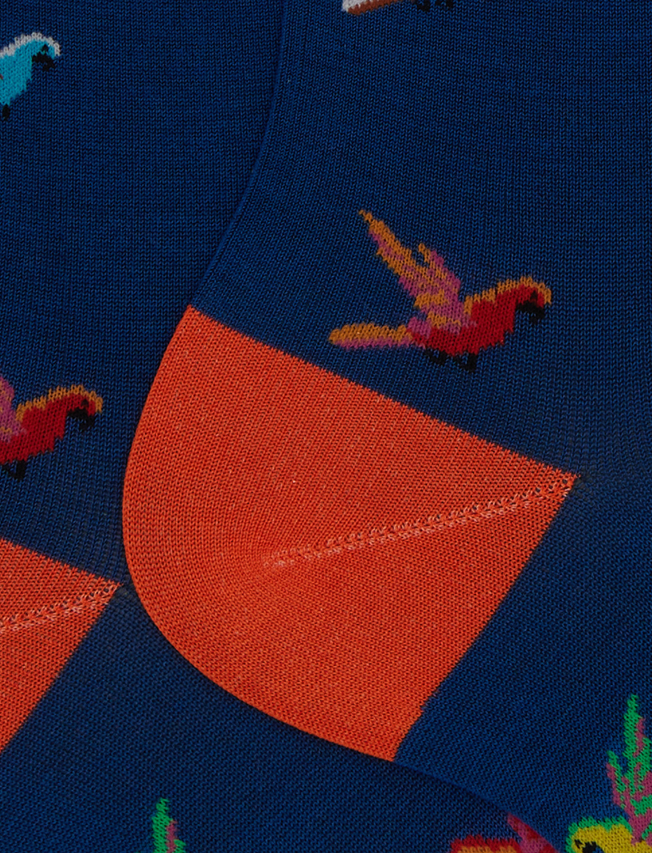 Men's short cotton socks with a blue parrot pattern - Gallo 1927 - Official Online Shop