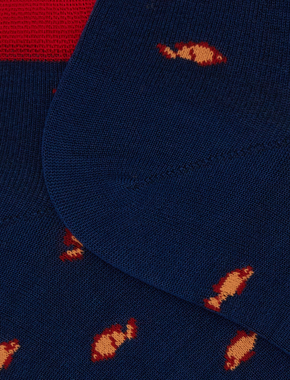Men's two-coloured fish patterned cotton ankle socks blue - Gallo 1927 - Official Online Shop