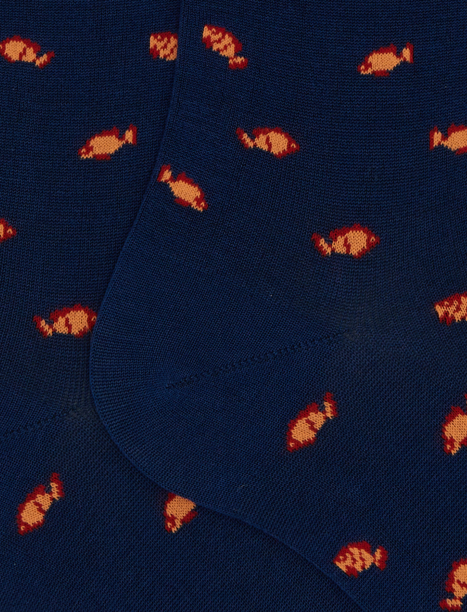 Women's long cotton socks with two-colour fish pattern blue - Gallo 1927 - Official Online Shop