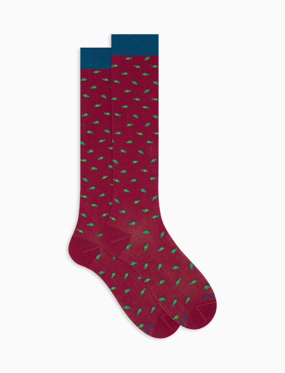 Women's fuchsia two-coloured fish patterned cotton long socks - Gallo 1927 - Official Online Shop