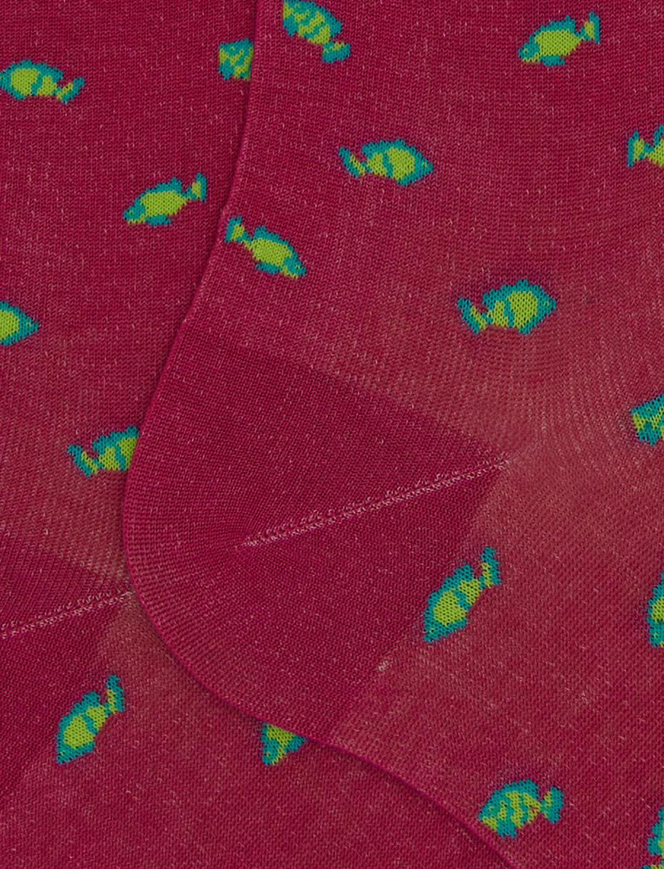 Women's fuchsia two-coloured fish patterned cotton long socks - Gallo 1927 - Official Online Shop