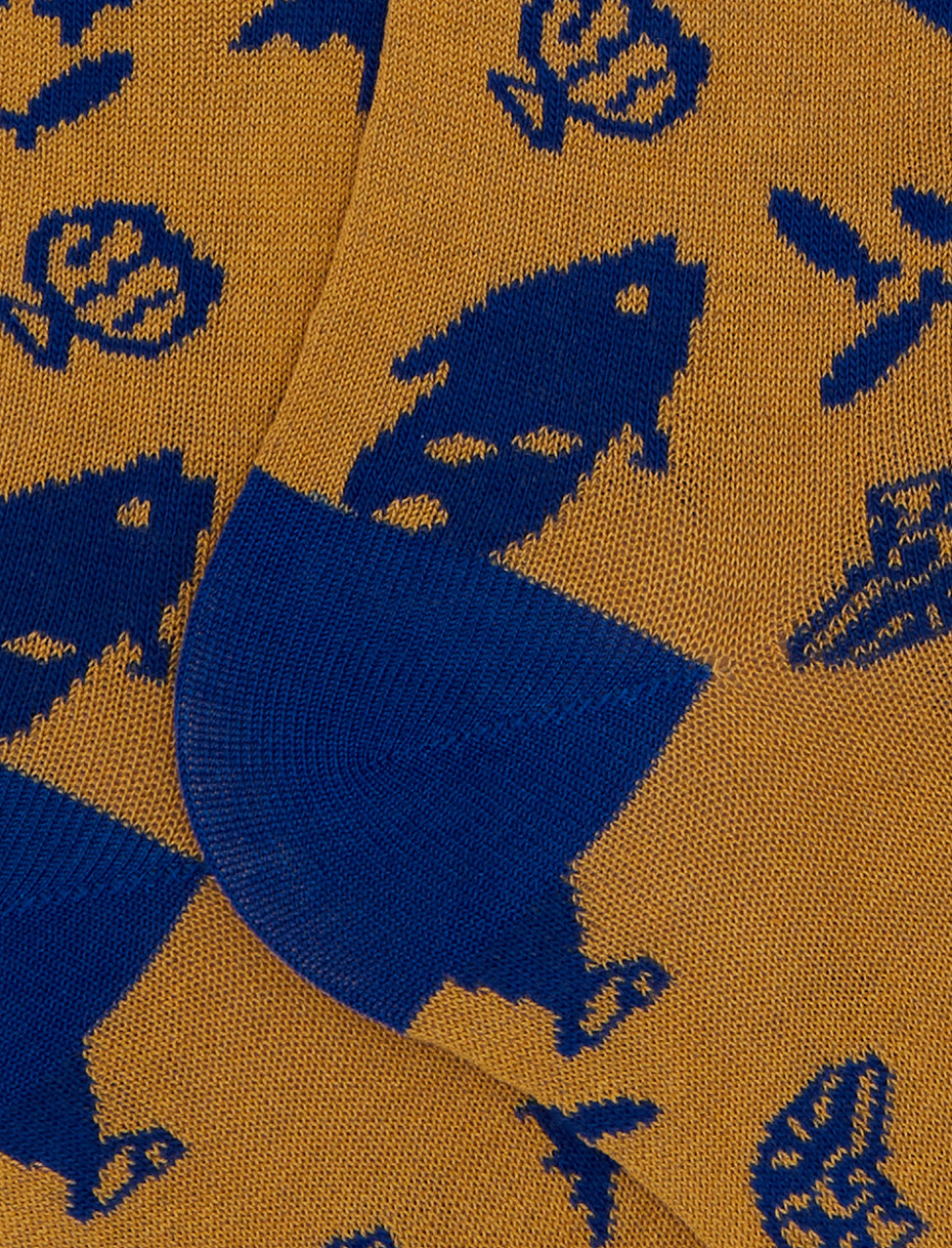 Men's cotton socks with primordial fish pattern yellow - Gallo 1927 - Official Online Shop
