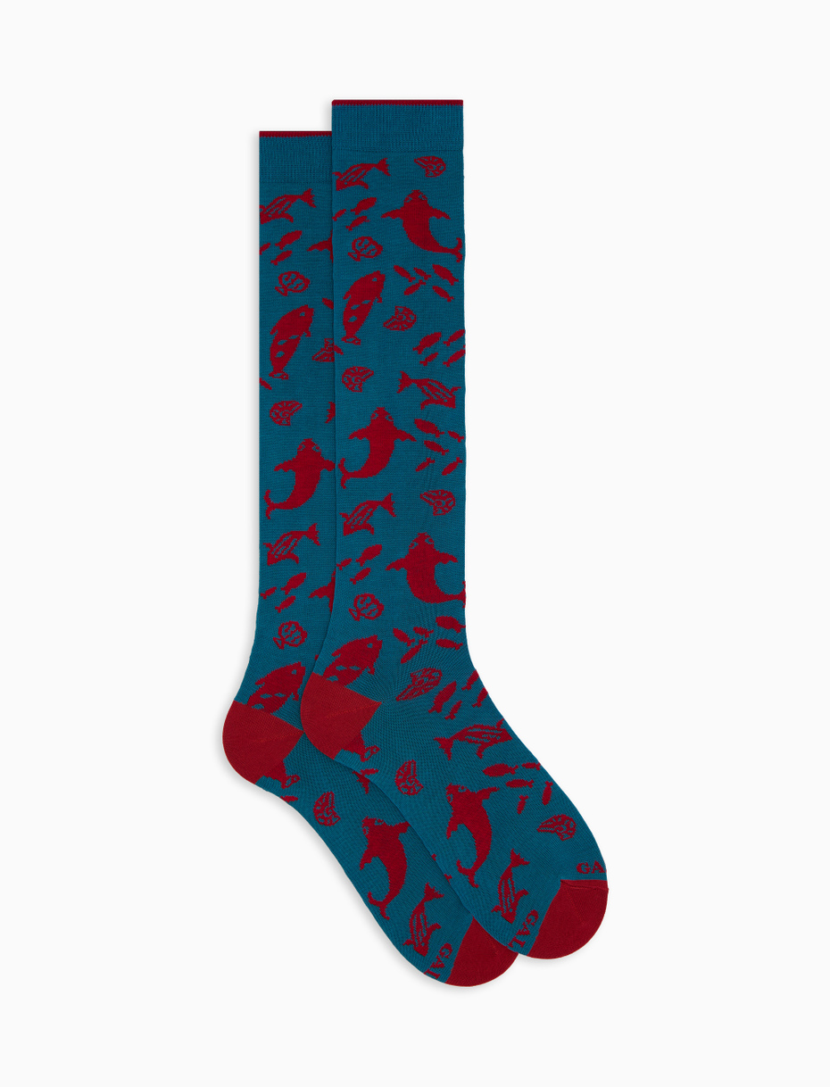 Women's cotton fish patterned socks light blue - Gallo 1927 - Official Online Shop