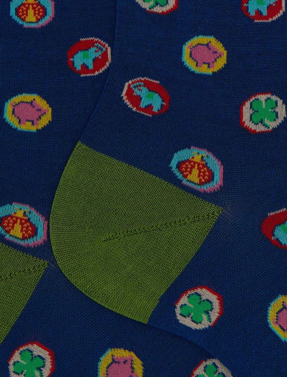 Men's short cotton socks with lucky charms pattern blue - Gallo 1927 - Official Online Shop
