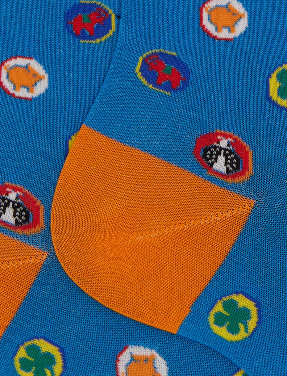 Men's short cotton socks with lucky charms pattern light blue - Gallo 1927 - Official Online Shop