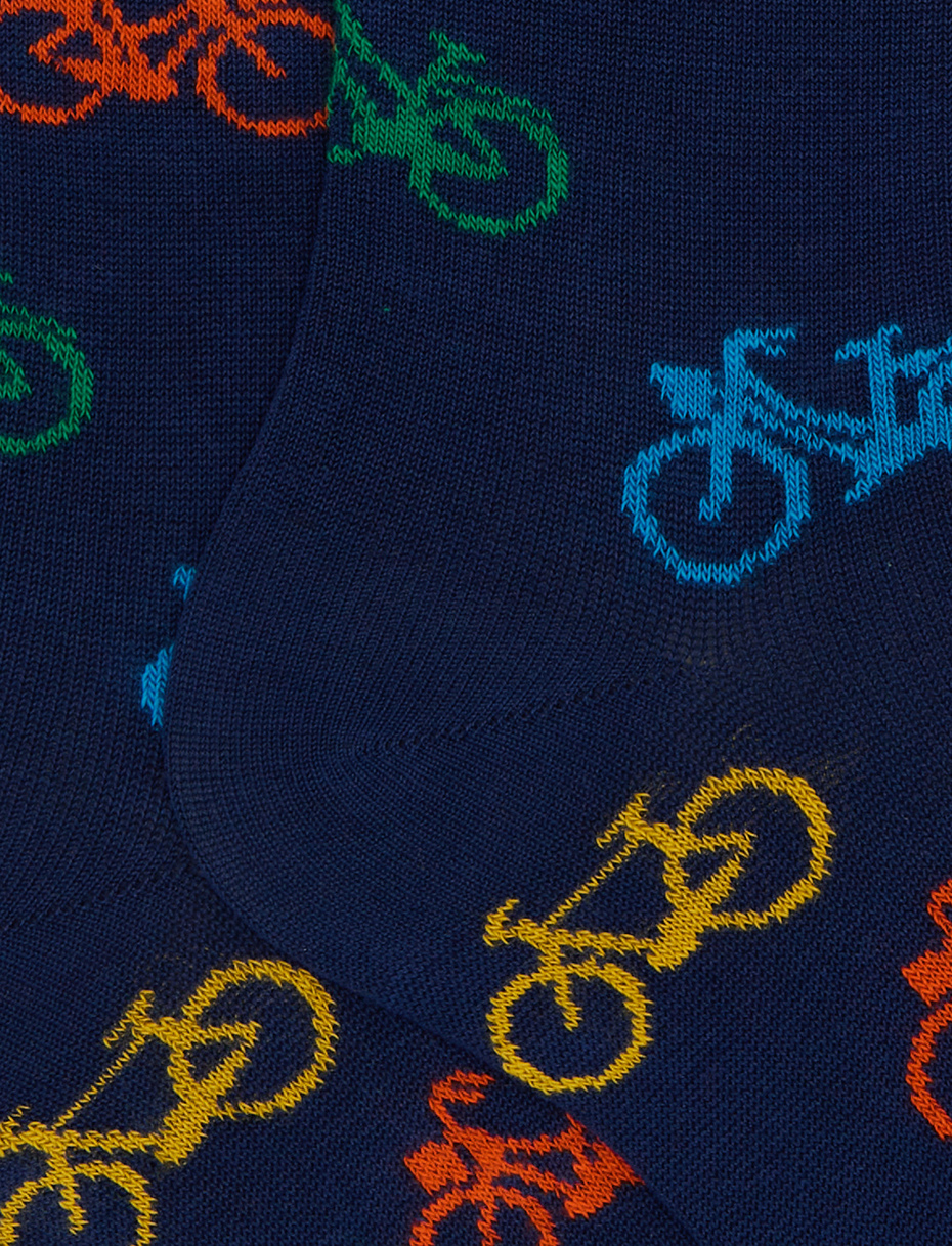 Men's short cotton socks with bicycle pattern blue - Gallo 1927 - Official Online Shop