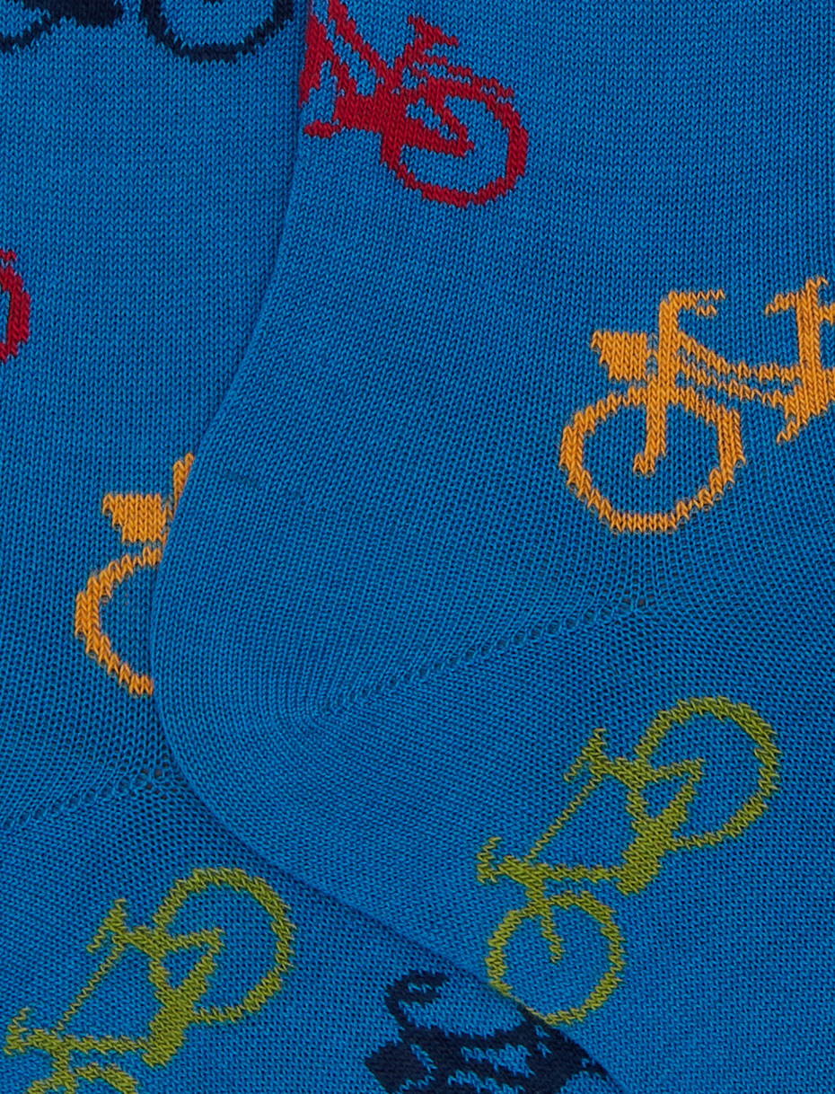 Men's short cotton socks patterned bicycles light blue - Gallo 1927 - Official Online Shop