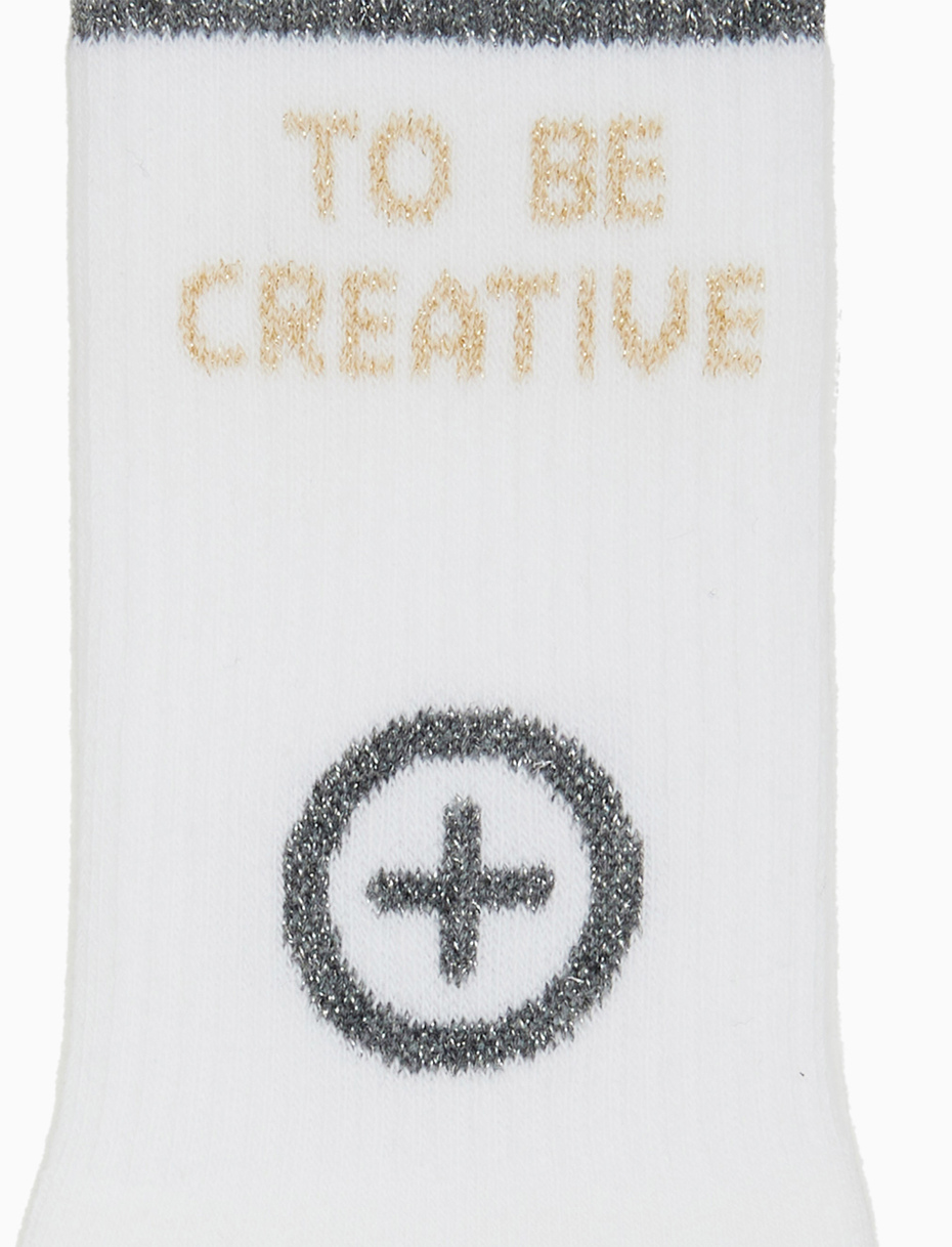 Calze corte unisex in spugna di cotone bianco e lurex Gallo pharmacy con scritta "to be creative" - Gallo 1927 - Official Online Shop