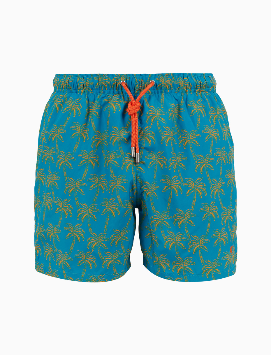 Men's swimming shorts light blue with palm pattern - Gallo 1927 - Official Online Shop