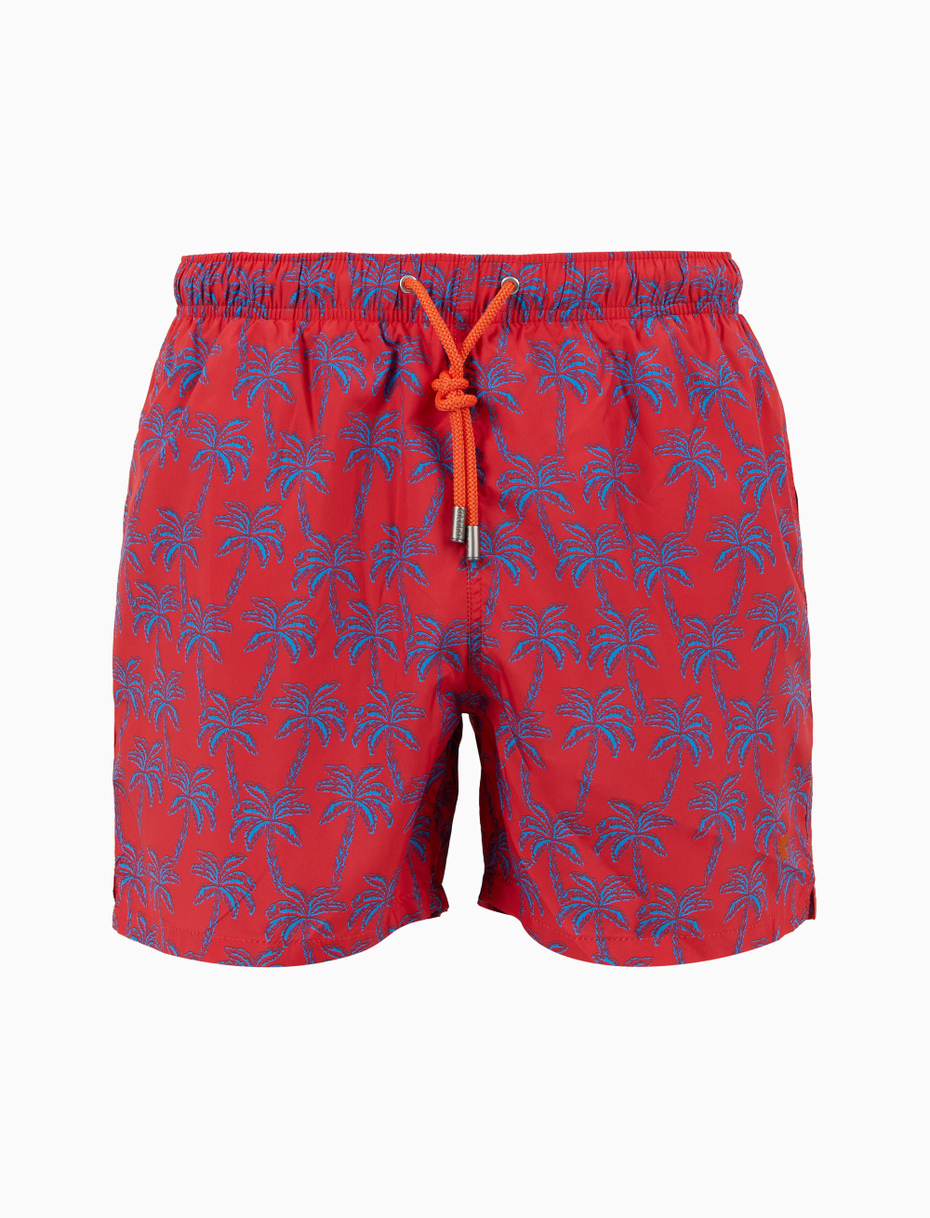Men's swimming shorts red with palm pattern - Gallo 1927 - Official Online Shop