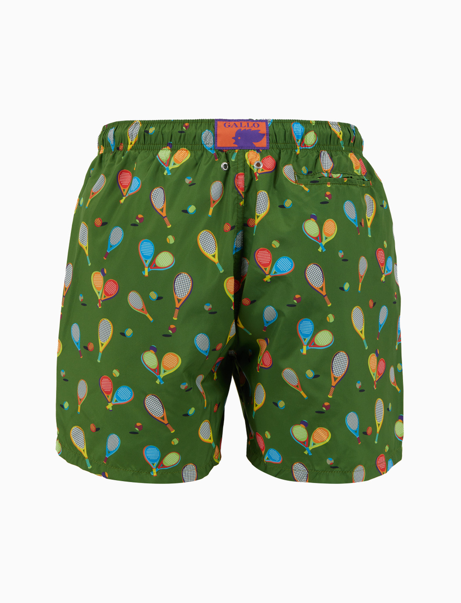 Men's swimming shorts green with racket pattern - Gallo 1927 - Official Online Shop