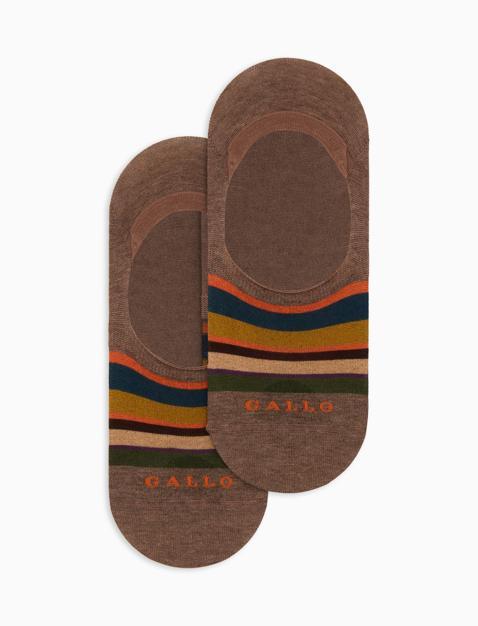 Unisex brown cotton invisible socks with multicolor stripes - Gallo 1927 - Official Online Shop