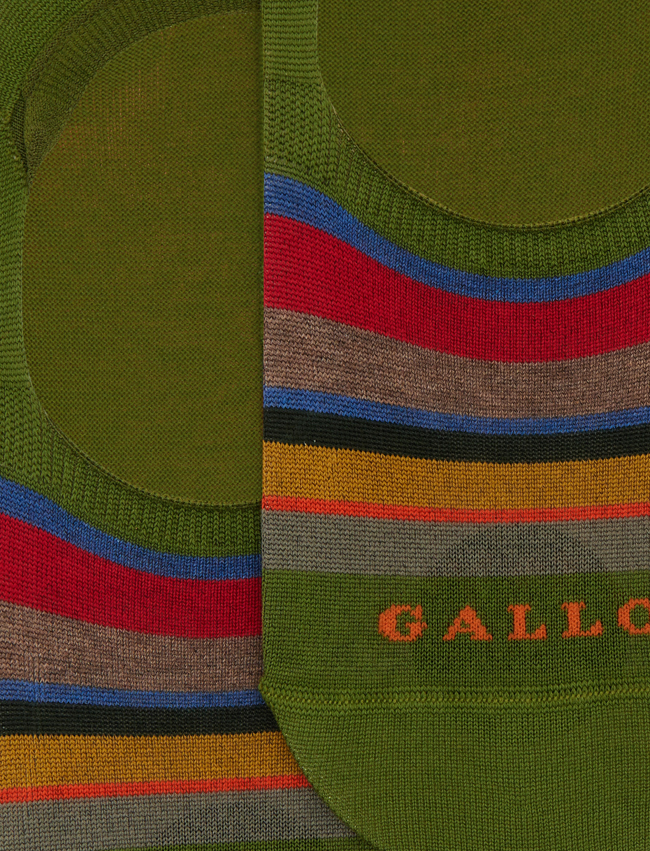Unisex green cotton invisible socks with multicolor stripes - Gallo 1927 - Official Online Shop