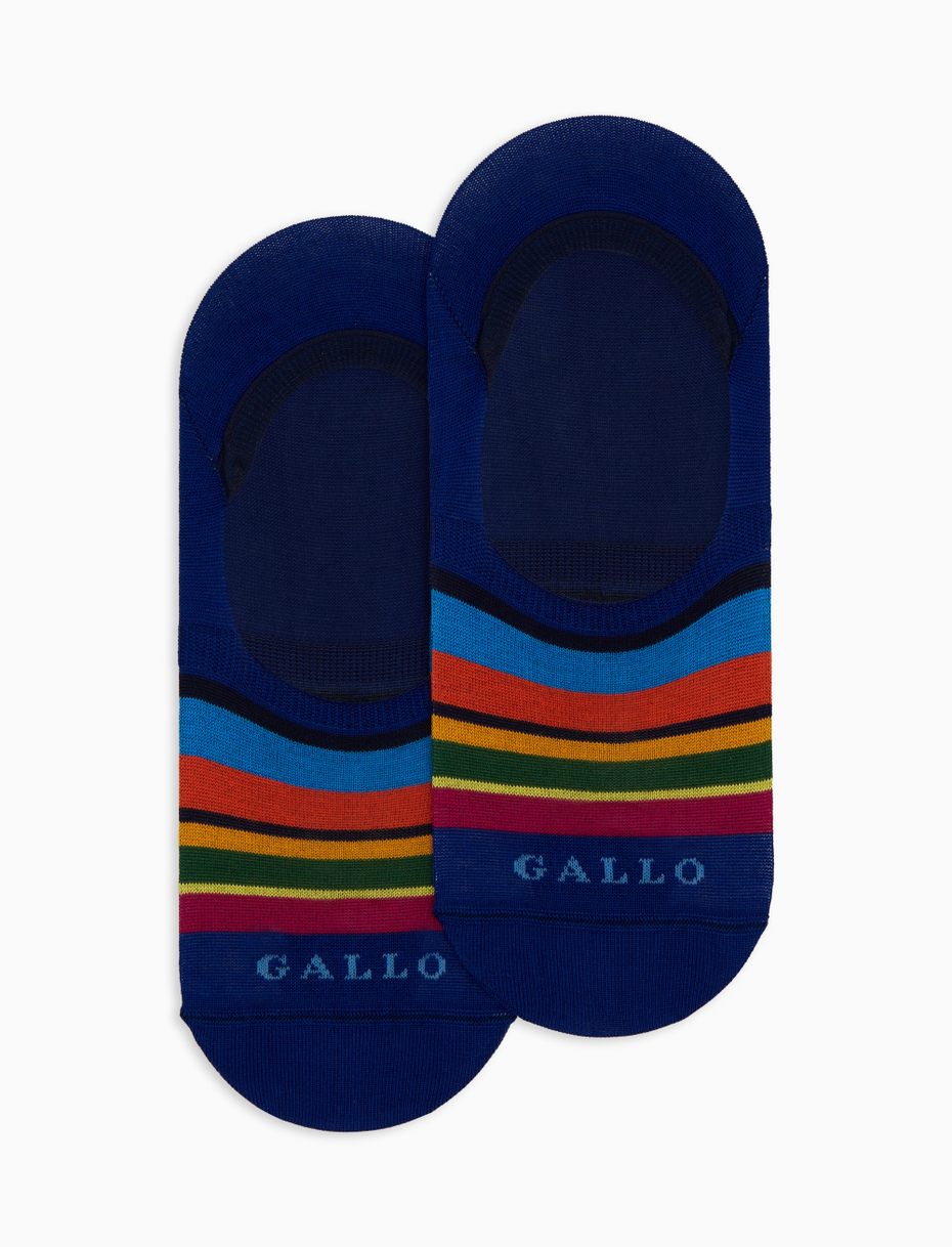 Unisex blue cotton invisible socks with multicolor stripes - Gallo 1927 - Official Online Shop