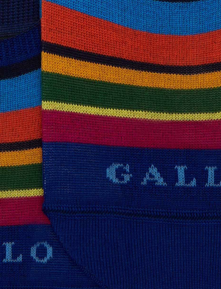 Unisex blue cotton invisible socks with multicolor stripes - Gallo 1927 - Official Online Shop