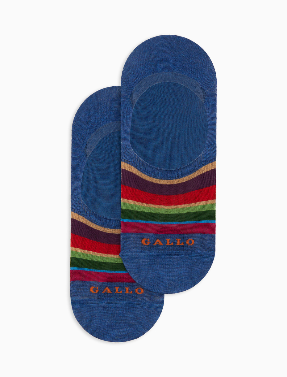 Unisex blue cotton invisible socks with multicolor stripes - Gallo 1927 - Official Online Shop