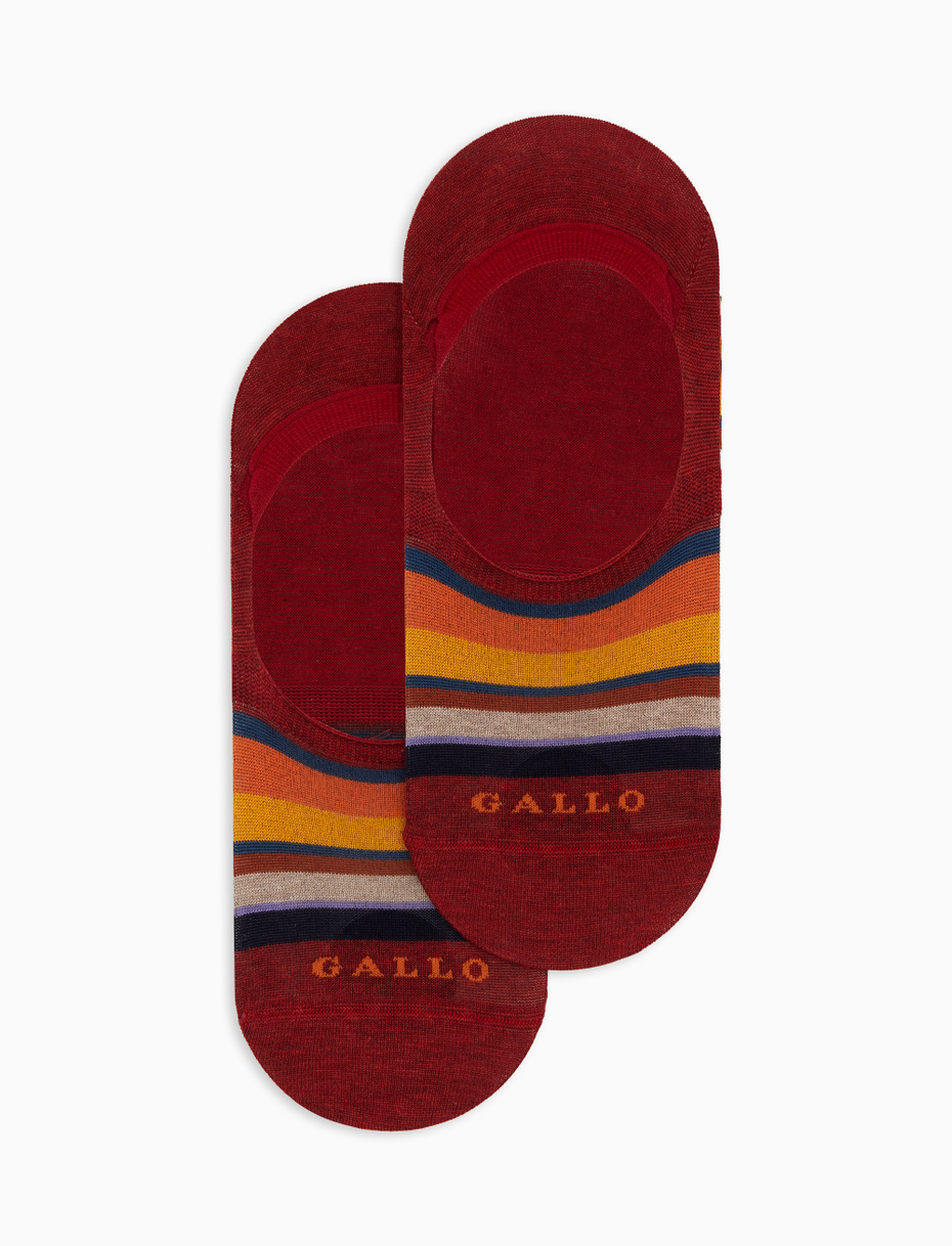 Unisex red cotton invisible socks with multicolor stripes - Gallo 1927 - Official Online Shop