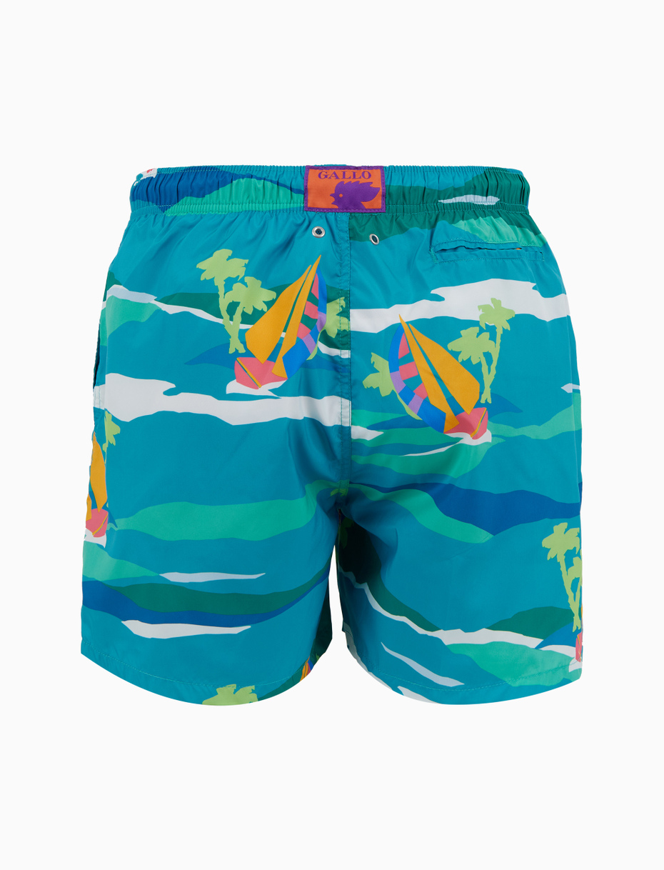 Men's green swimming shorts with sailboat pattern - Gallo 1927 - Official Online Shop