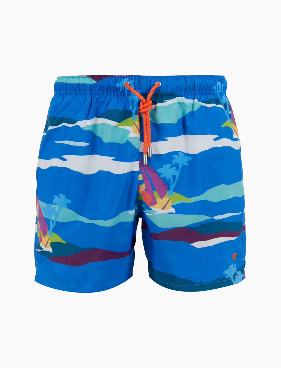 Men's blue swimming shorts with sailboat pattern - Gallo 1927 - Official Online Shop