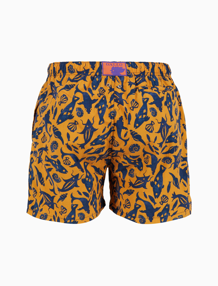 Men's yellow swimming shorts with primordial fish pattern - Gallo 1927 - Official Online Shop
