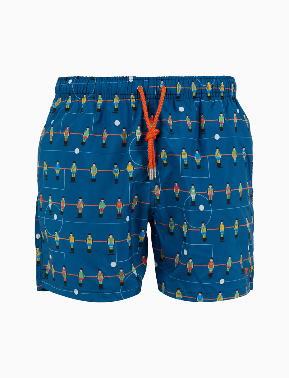 Men's blue swimming shorts with foosball pattern - Gallo 1927 - Official Online Shop
