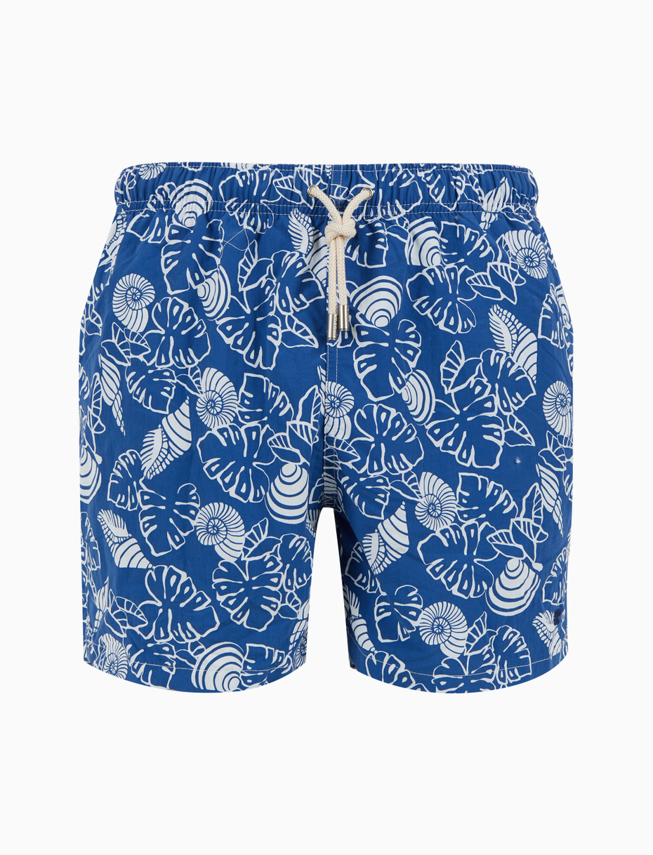 Men's blue swimming shorts with shell and leaf pattern - Gallo 1927 - Official Online Shop