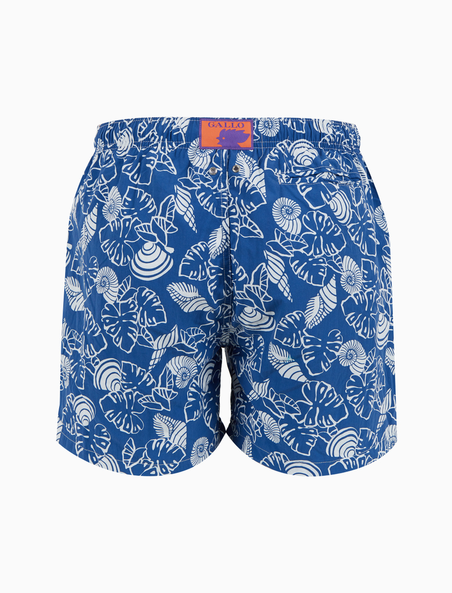 Men's blue swimming shorts with shell and leaf pattern - Gallo 1927 - Official Online Shop
