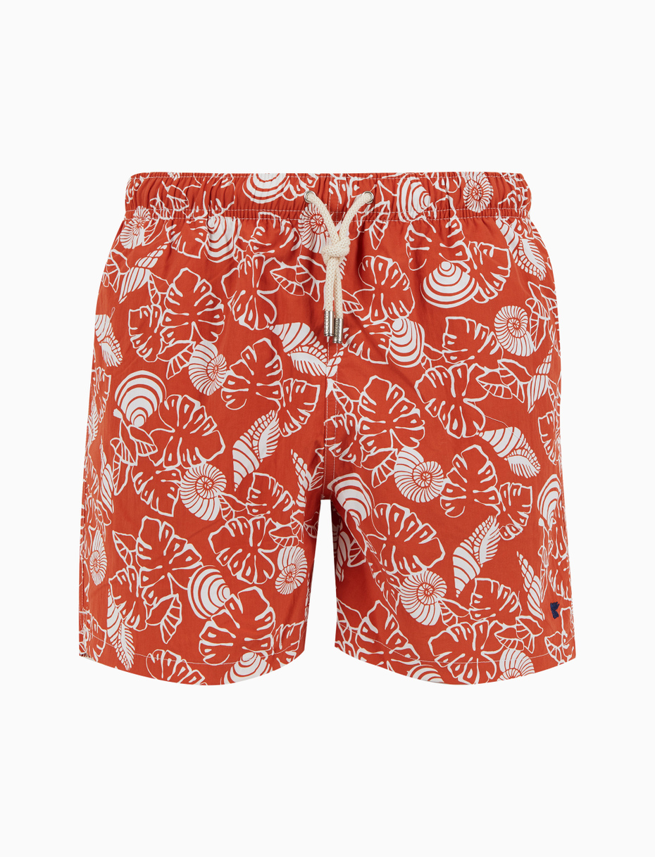 Men's orange swimming shorts with shell and leaf pattern - Gallo 1927 - Official Online Shop