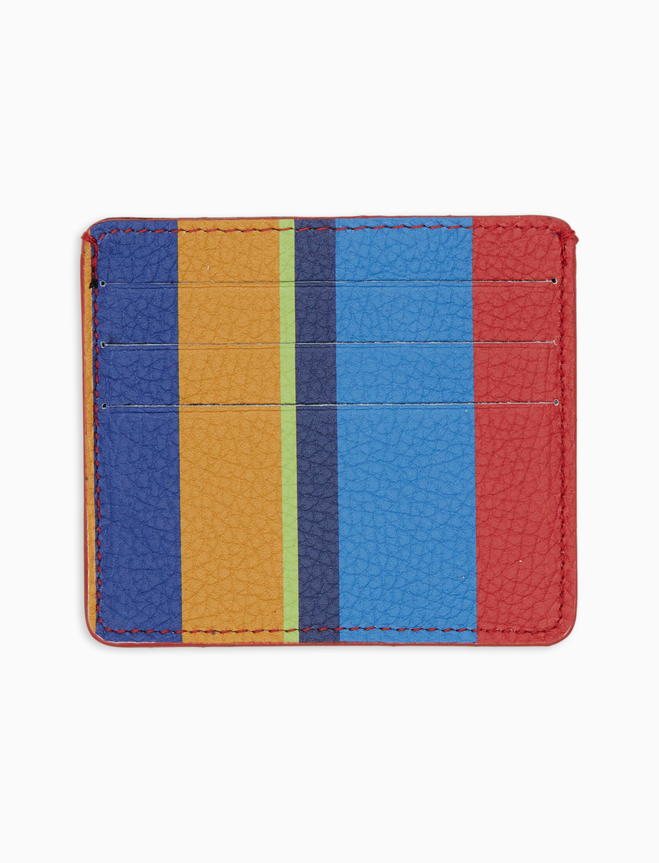 Unisex blue hammered leather card holder with multicolor stripes - Gallo 1927 - Official Online Shop