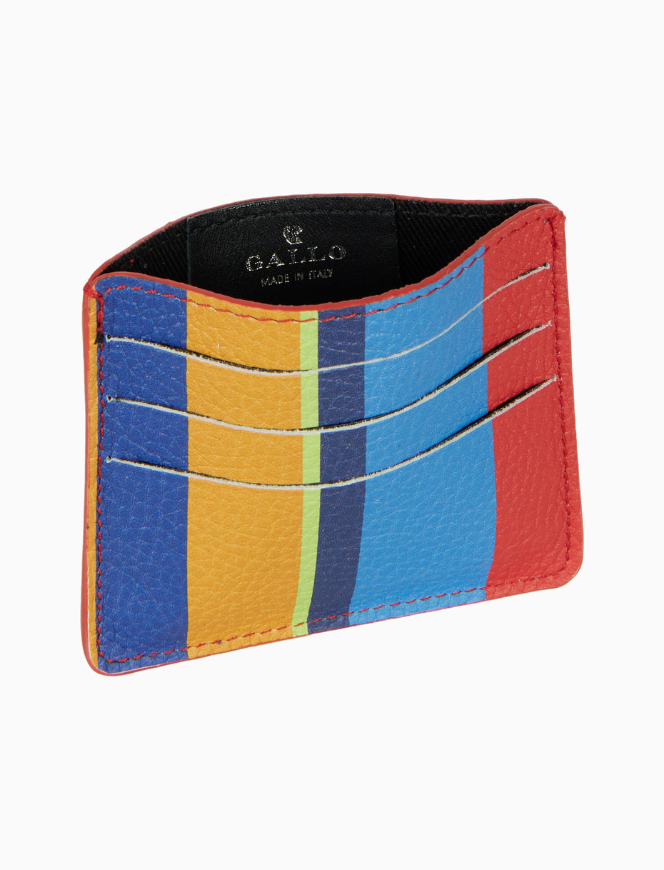 Unisex blue hammered leather card holder with multicolor stripes - Gallo 1927 - Official Online Shop