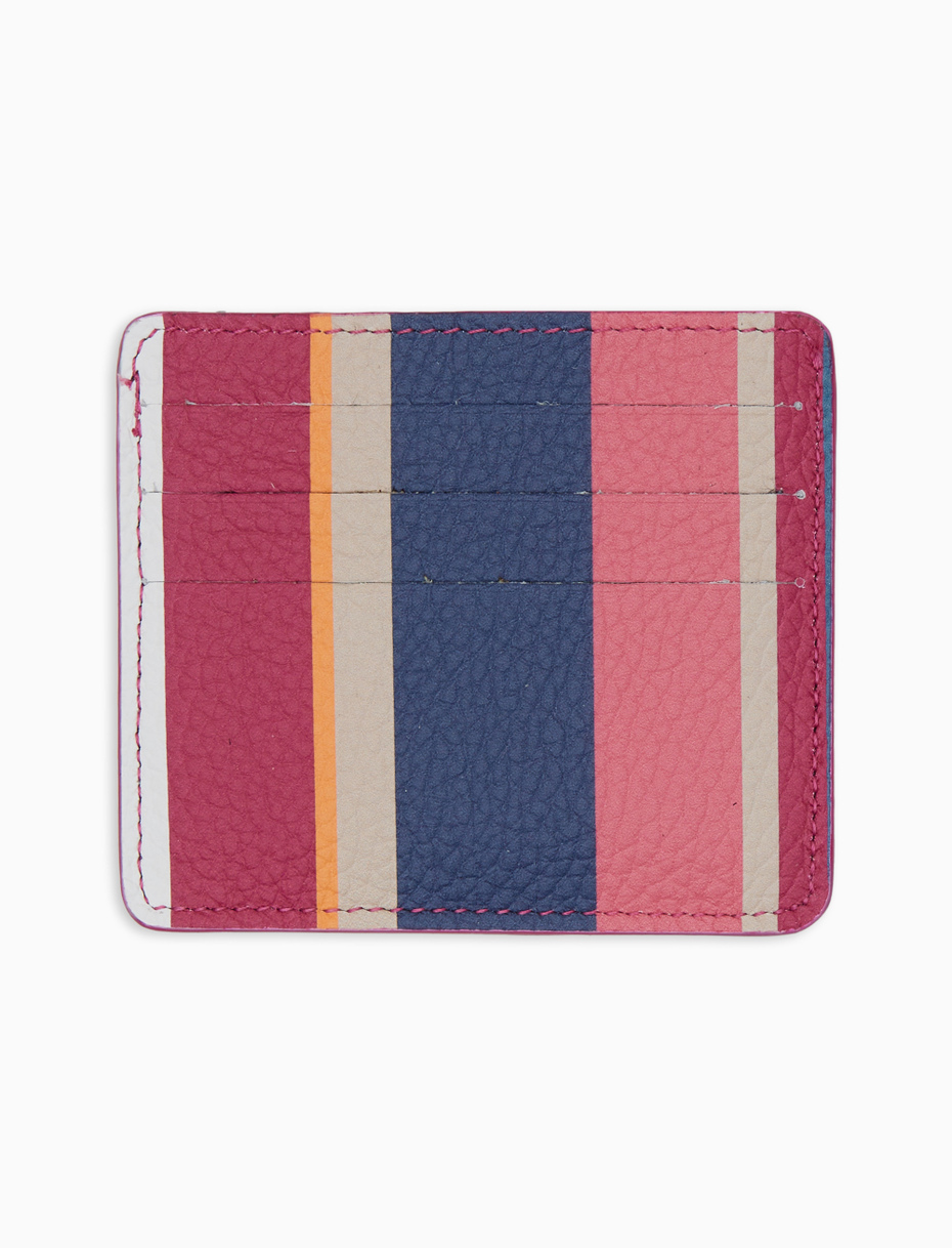 Porta carta di credito unisex in pelle martellata righe multicolor bianco - Gallo 1927 - Official Online Shop