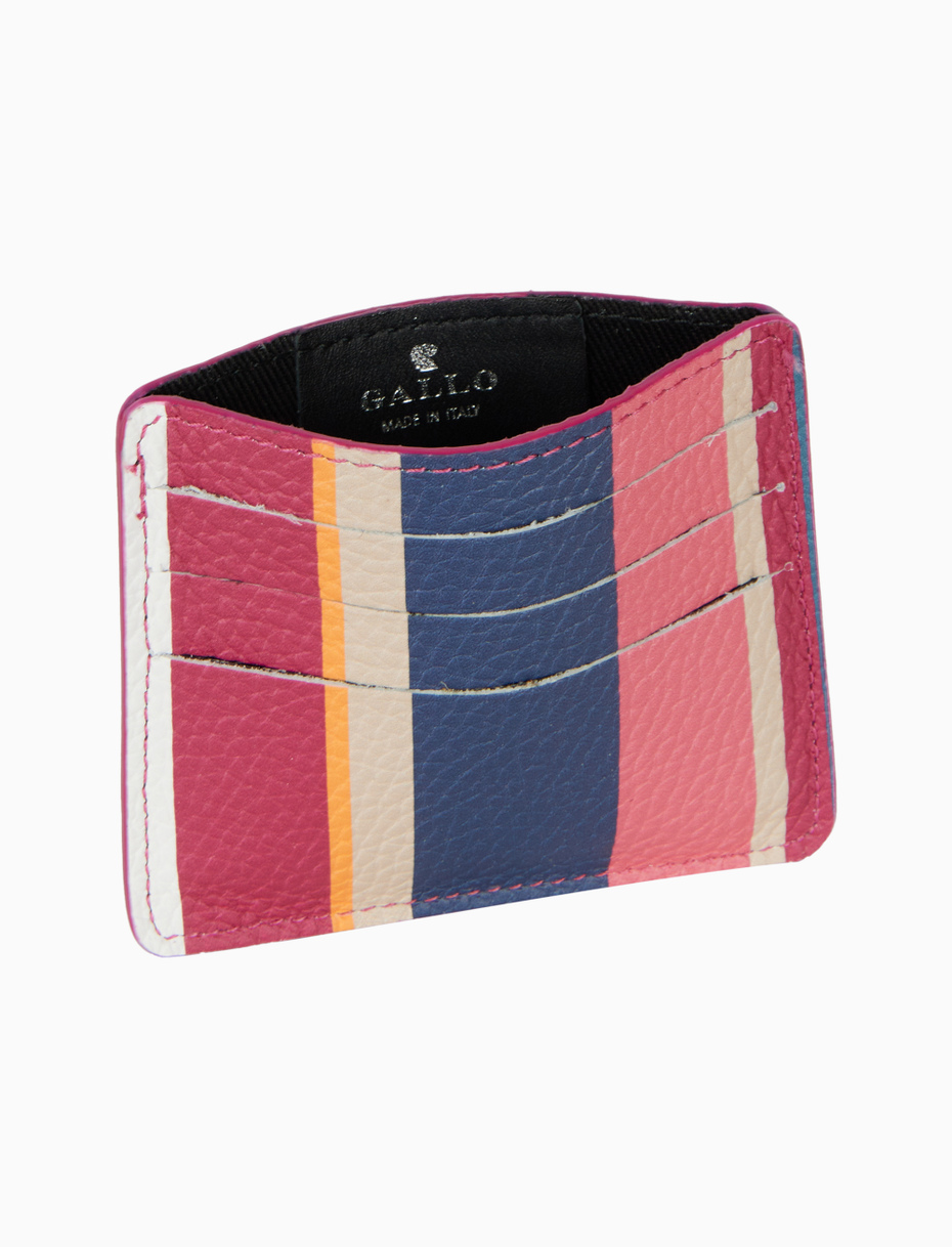 Porta carta di credito unisex in pelle martellata righe multicolor bianco - Gallo 1927 - Official Online Shop