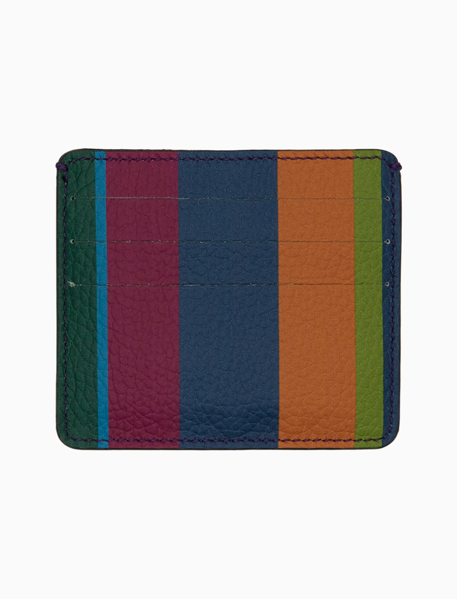 Unisex blue hammered leather card holder with multicolor stripes - Gallo 1927 - Official Online Shop