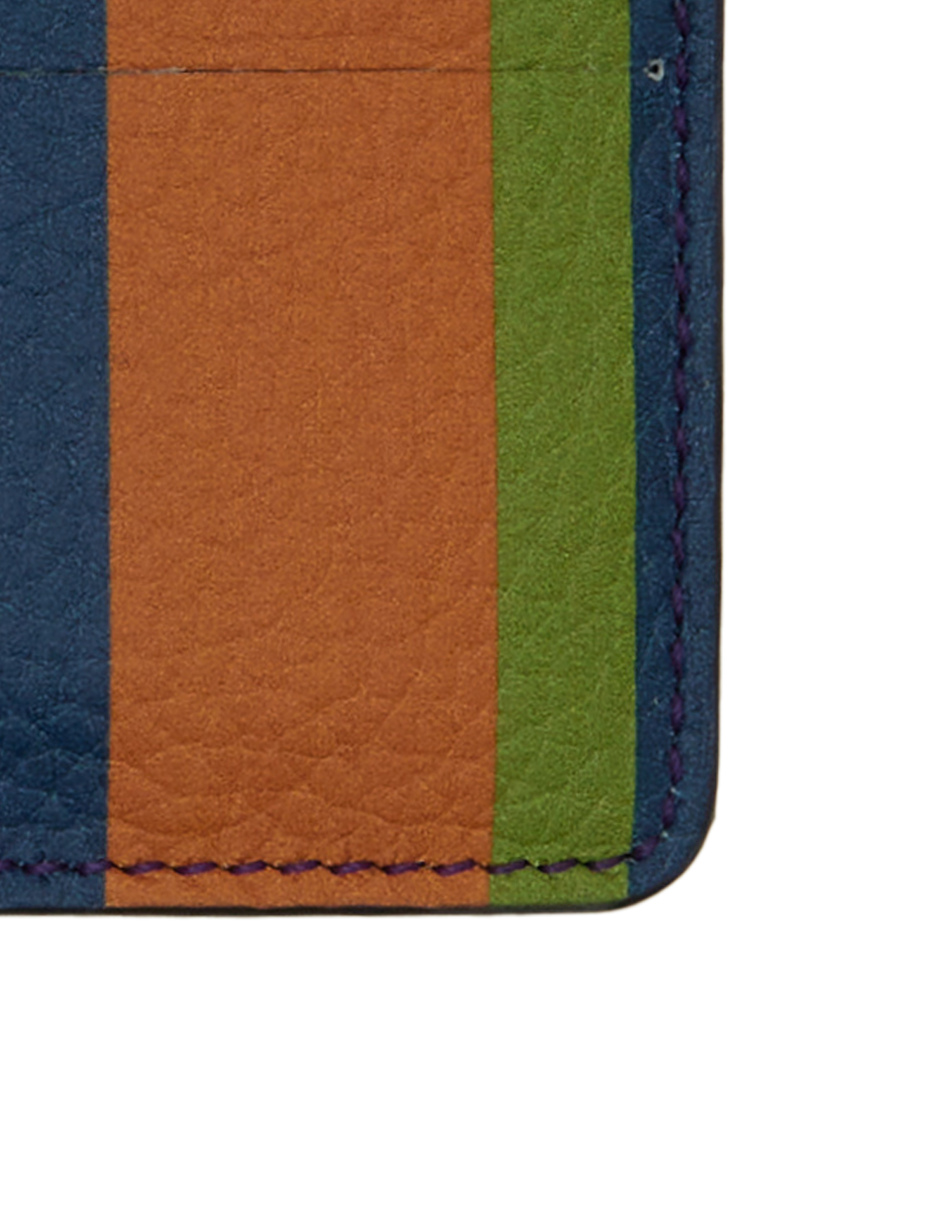 Unisex blue hammered leather card holder with multicolor stripes - Gallo 1927 - Official Online Shop