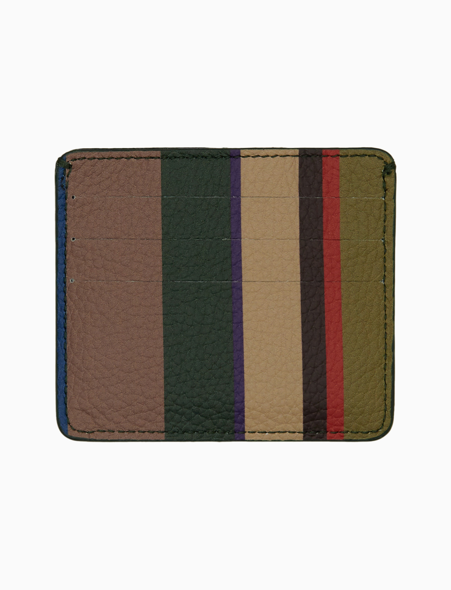 Unisex beige hammered leather card holder with multicolor stripes - Gallo 1927 - Official Online Shop