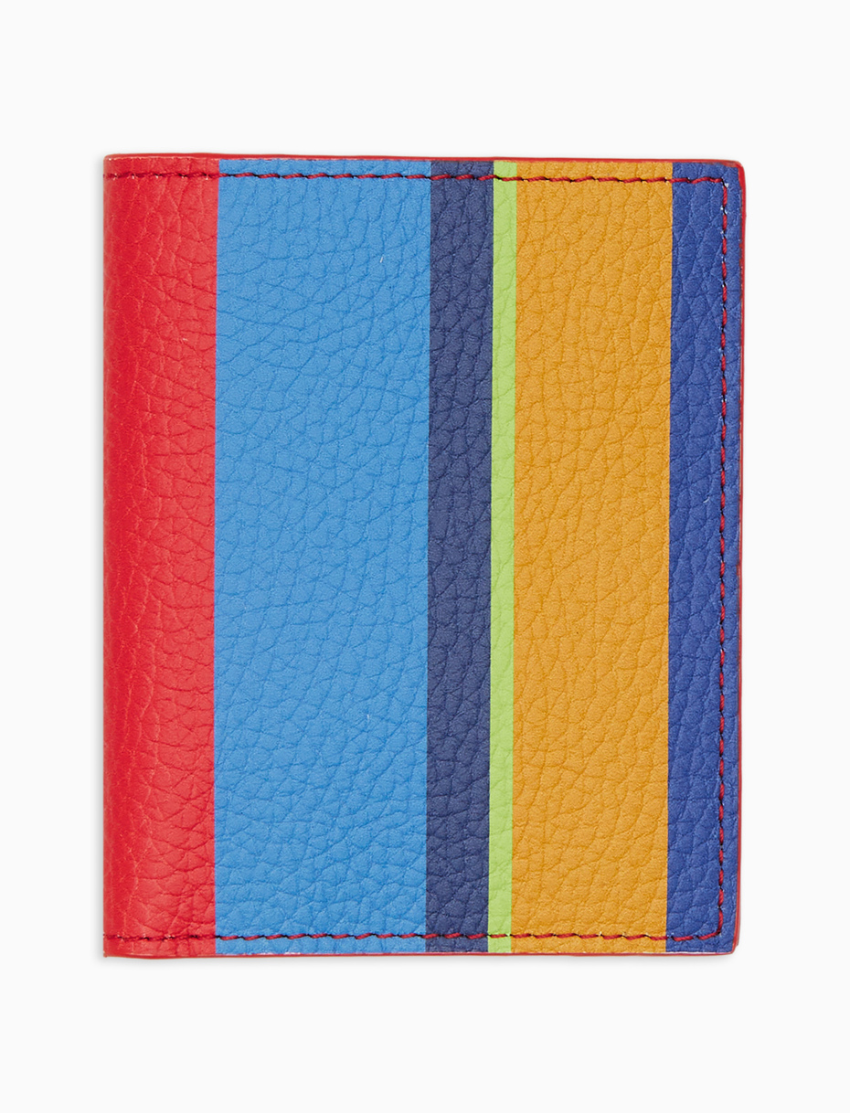 Porta carta di credito unisex in pelle martellata righe multicolor blu - Gallo 1927 - Official Online Shop