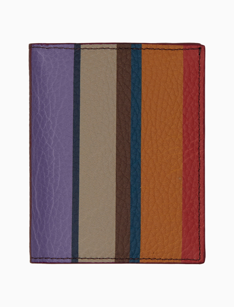 Unisex burgundy hammered leather card holder with multicolor stripes - Gallo 1927 - Official Online Shop