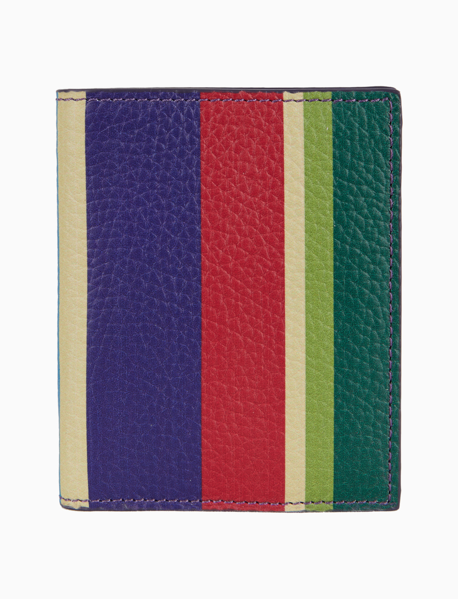 Unisex blue hammered leather card holder with multicolor stripes - Gallo 1927 - Official Online Shop