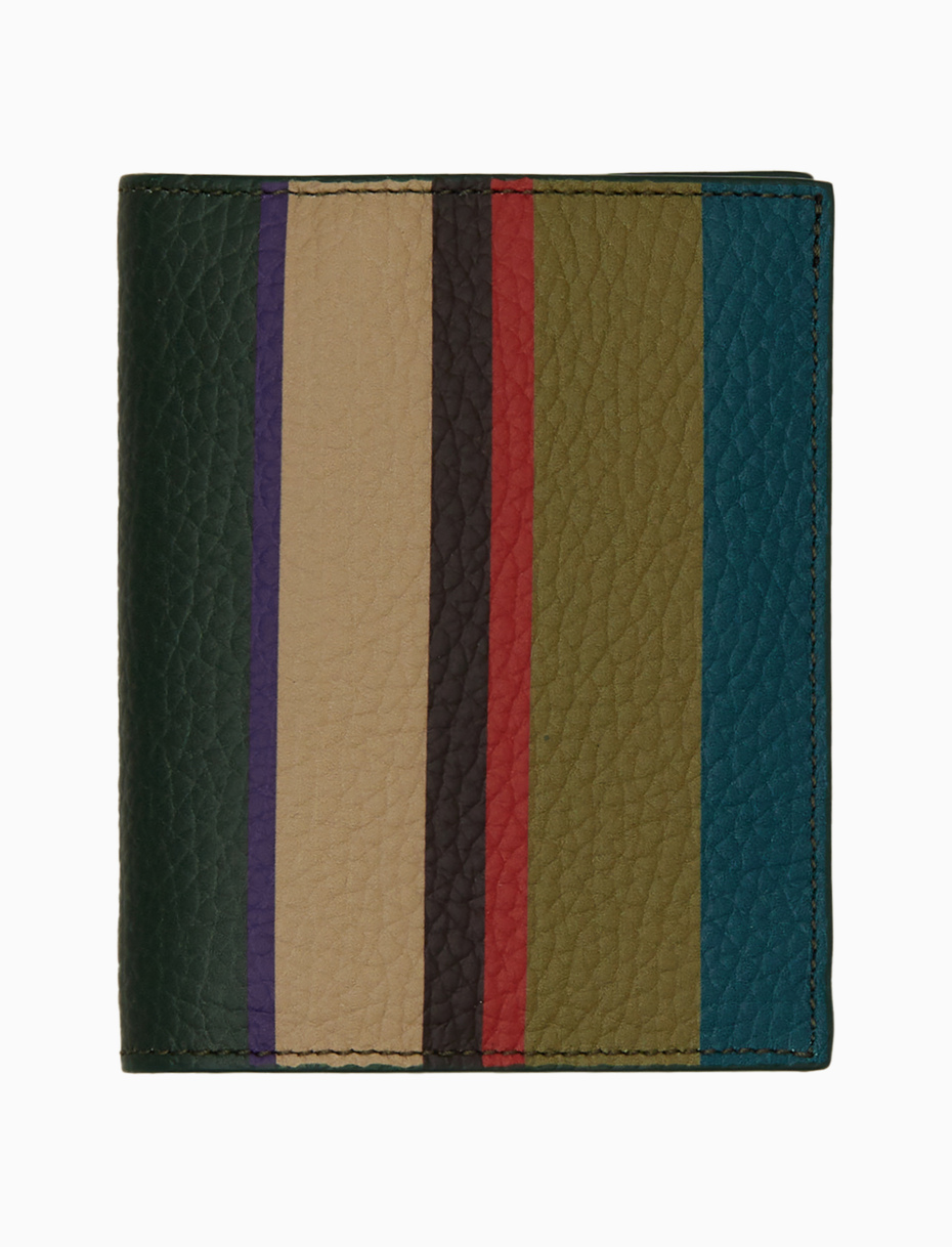Unisex beige hammered leather card holder with multicolor stripes - Gallo 1927 - Official Online Shop