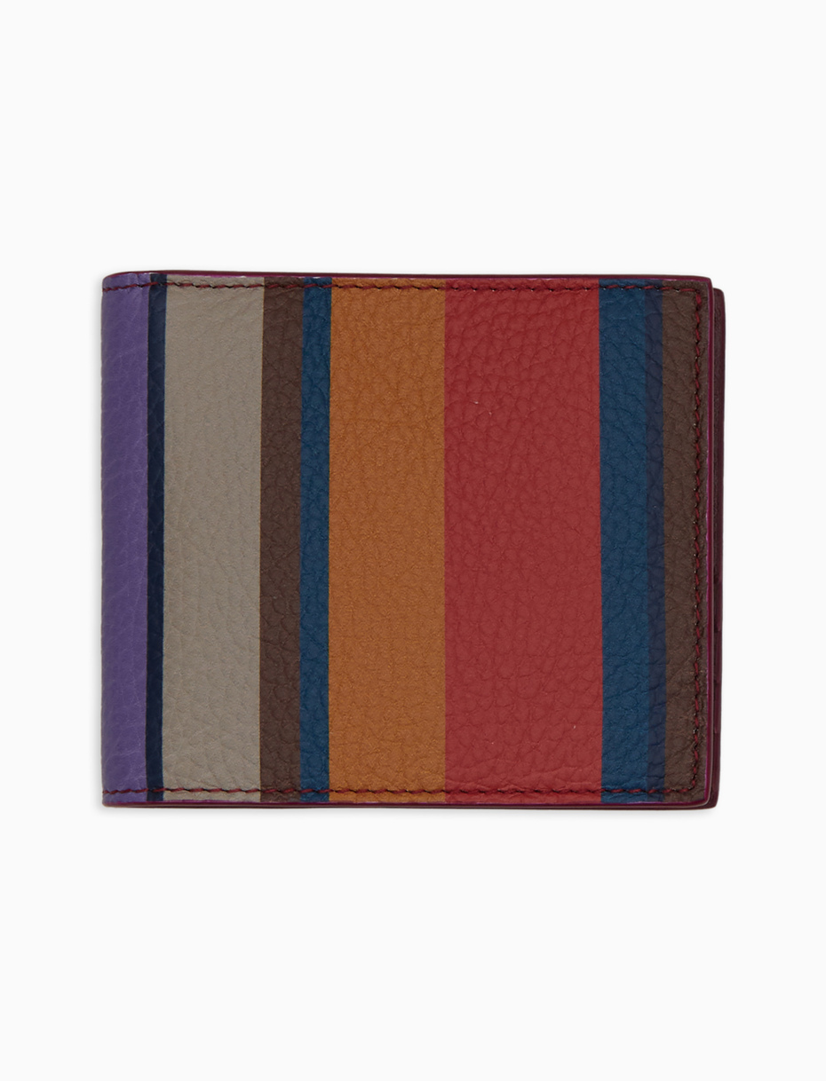 Men's small wallet with coin pocket in burgundy hammered leather with multicolored stripes - Gallo 1927 - Official Online Shop
