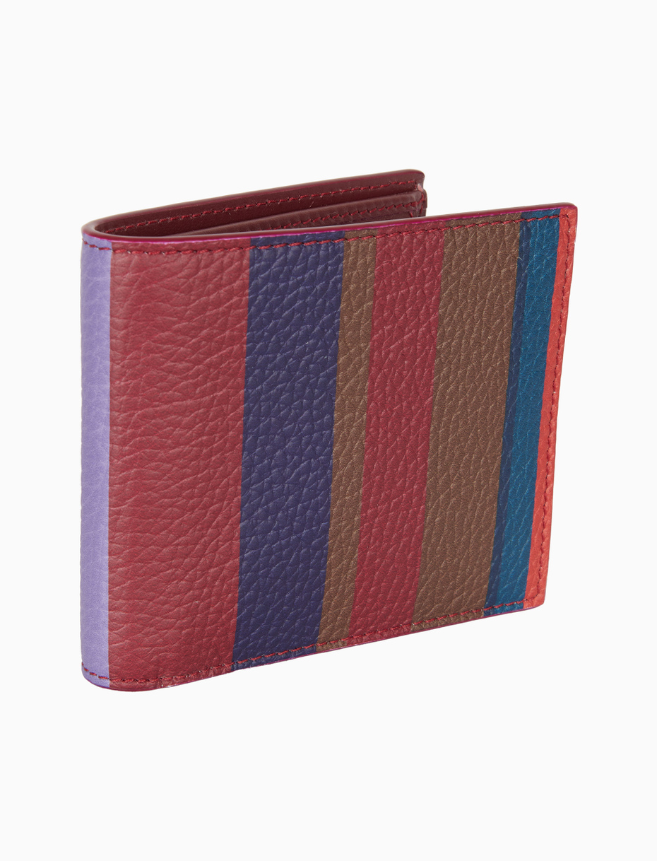 Men's small wallet with coin pocket in burgundy hammered leather with multicolored stripes - Gallo 1927 - Official Online Shop