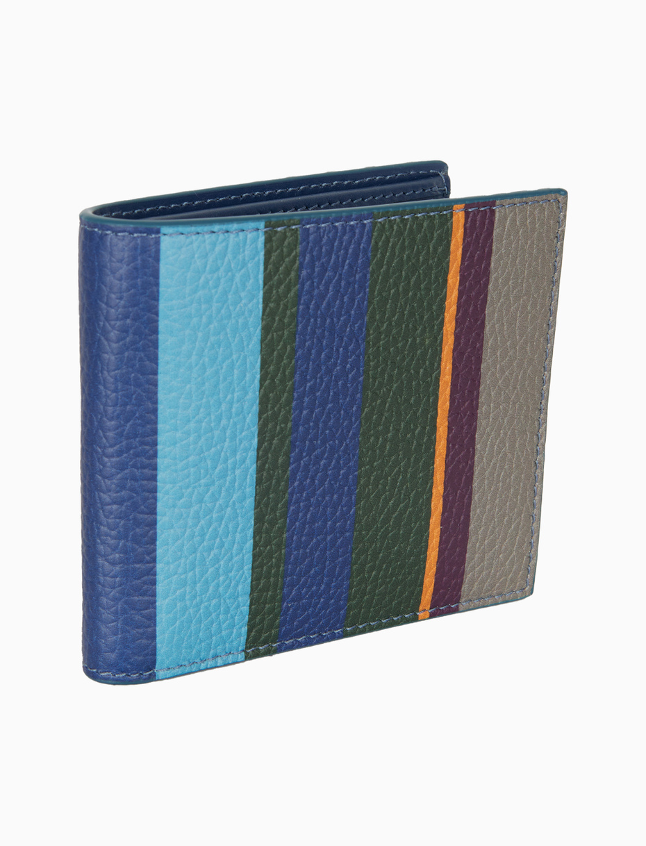 Men's small wallet with coin pocket in blue hammered leather with multicolored stripes - Gallo 1927 - Official Online Shop